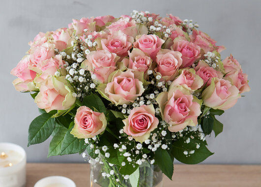 Rosa roser med brudeslør