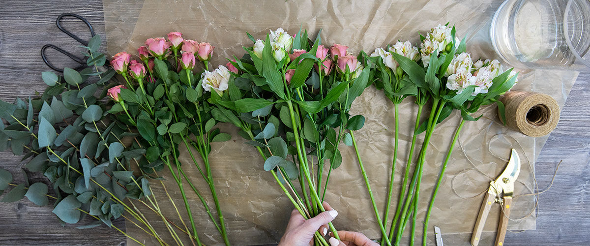 Binde blomsterbukett spiralteknikk