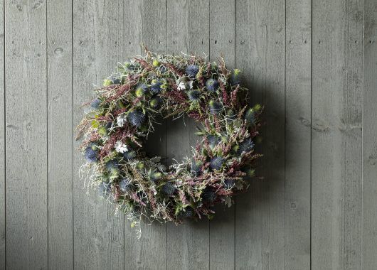 høstkrans med lilla calluna_calosephalus og eryngium