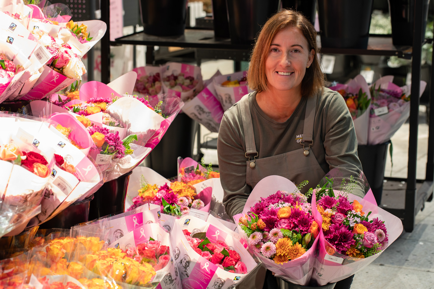 Rosa sløyfe-buketten