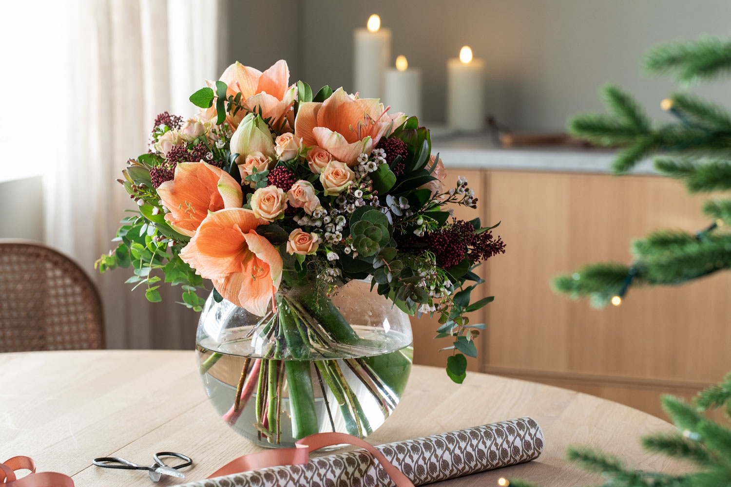 Julebukett med amaryllis